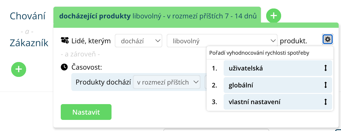 Ukázka nastavení doby spotřeby u docházejících produktů v Leadhubu