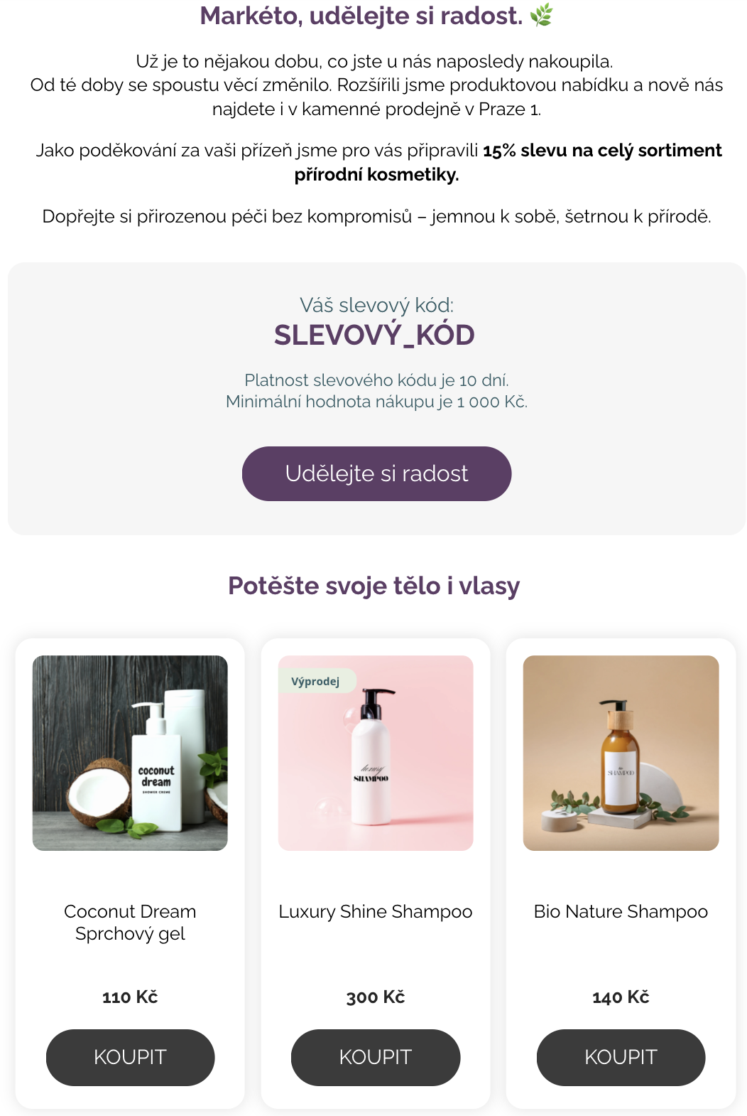 Ukázka e-mailu pro neaktivní odběratele v Leadhubu
