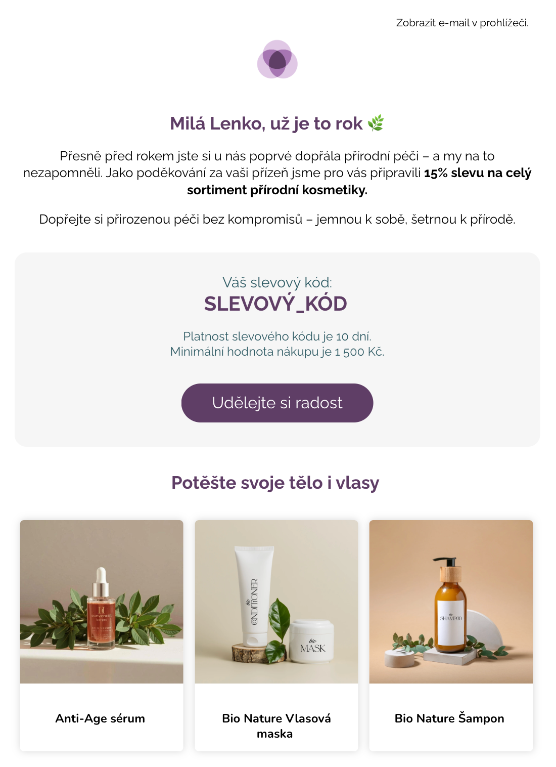 Ukázka kampaně výročí od první objednávky v Leadhubu