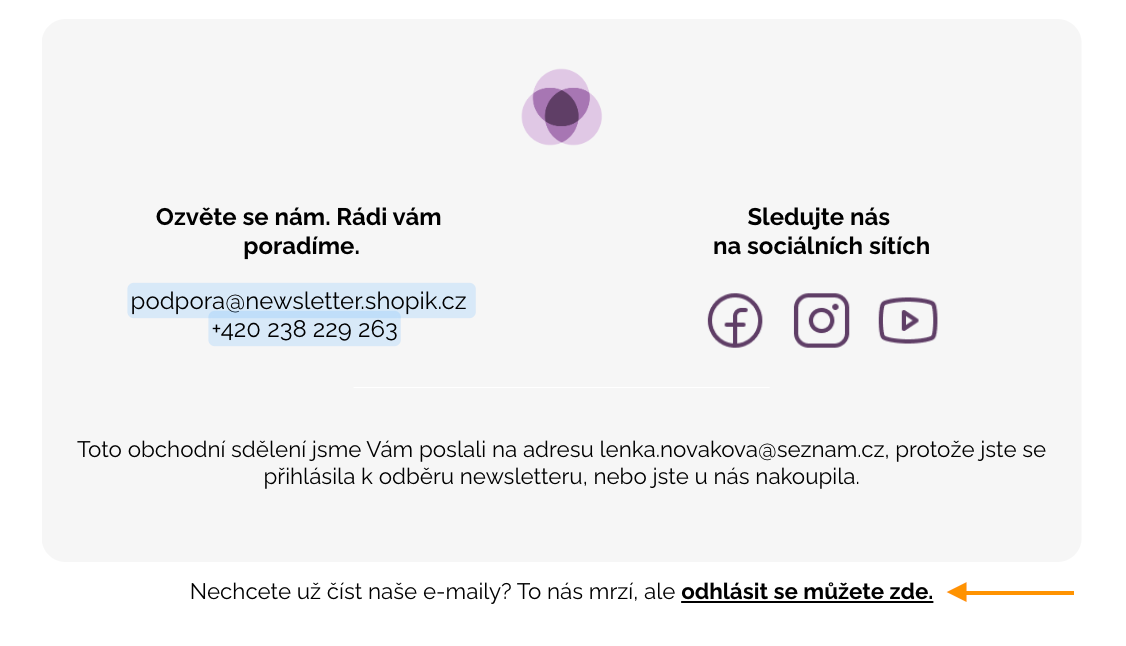 Odhlašovací odkaz v e-mailu z Leadhubu